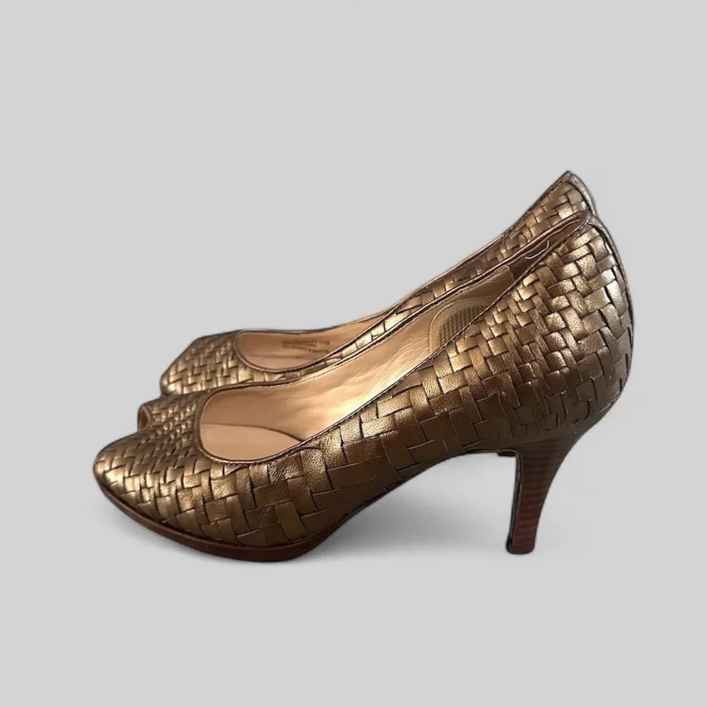 Cole Haan Nike‎ Air Gold Bronze Woven Leather Heels Pumps Womens 7.5